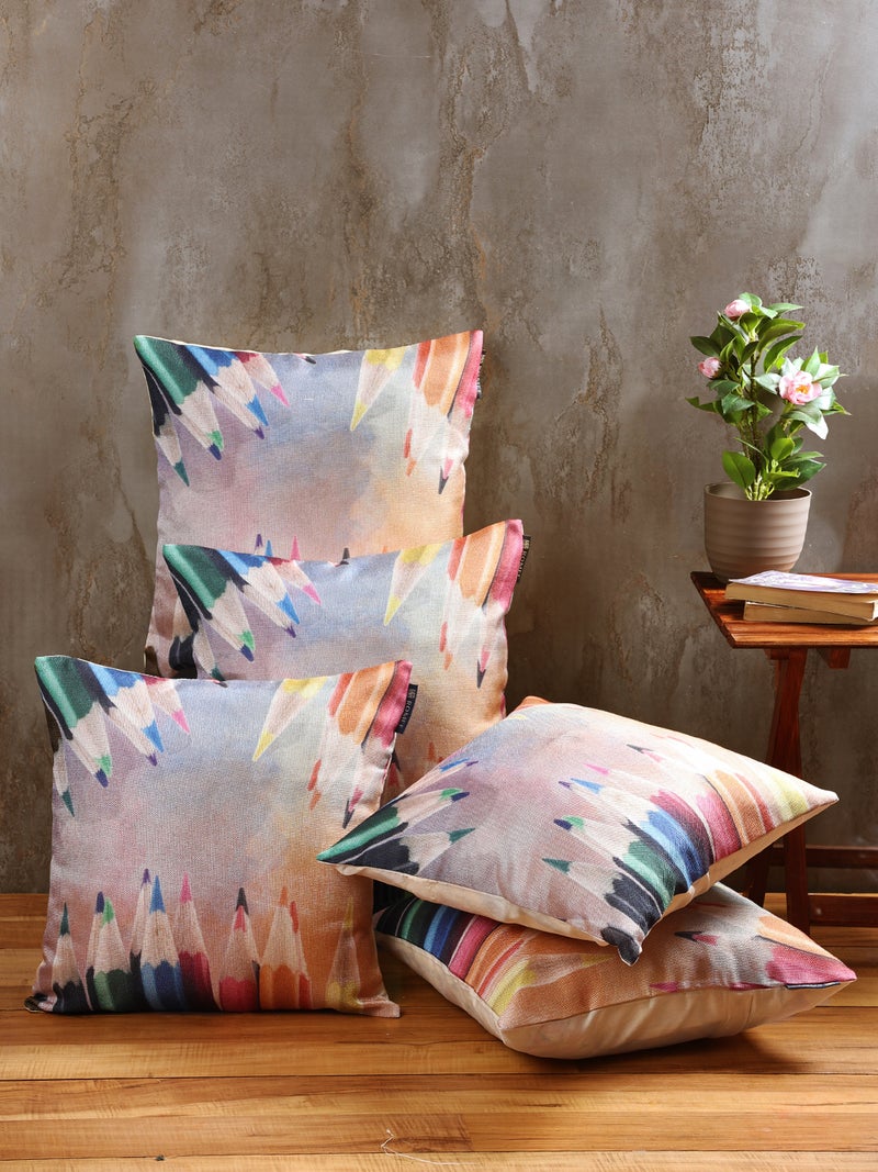 Multicolor Jute Abstract Print Cushion Covers Set of 5